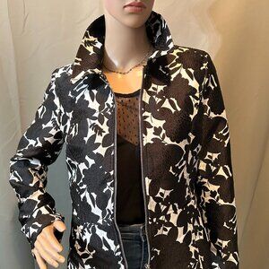 White Black Floral Textured Zip Jacket Fully Lined Size 6
